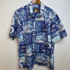 Vintage 90s Mens Hawaiian Flavor Shirt Size 4XL Fishing Boats Made in USA Beach