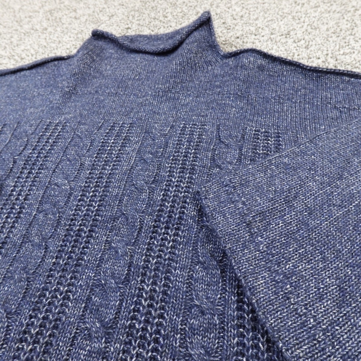 ANA Sweater Womens XL Blue Ragg Aran Cable Knit Mock Turtle Roll