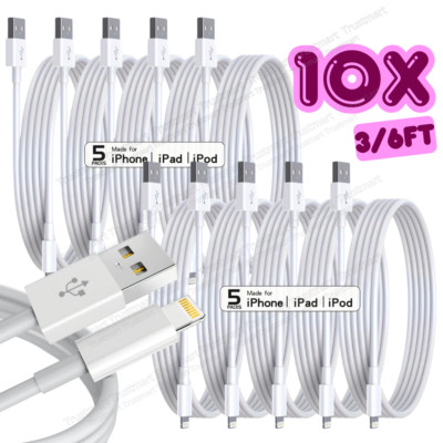 10Pcs USB Charger Cable Cord Lot For Apple iPhone 6 7 8 X XR 11 12 13 14 Pro Max