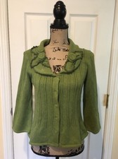 CAbi Women's Button Up Sweater Cardigan Green Flowers Small EUC