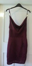 Pretty little thing Satin Night Dress gold emblems  size 8 deep red and Bronze