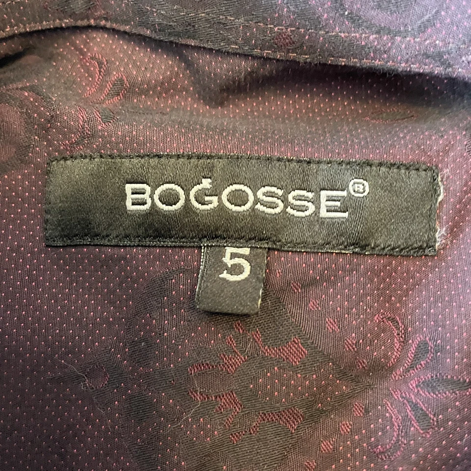 Bogosse Mens Large Maroon Paisley Cotton Button Down Shirt French Cuffs Size 5 - Image 3 of 4