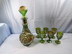 Vintage Imperial Green Carnival Glass Grapes Wine Set - Decanter & 6 Goblets