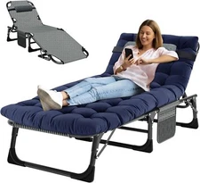 H&ZT Folding Chaise Lounge Chair 5-Position Folding Cot Padded Chaise Lounges