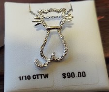 Sterling Silver Diamonds Cat Kitten Necklace NEW C76