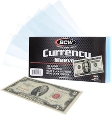 100 BCW Soft Banknote Sleeves For Modern US Dollar Bill / World Currency V Thin