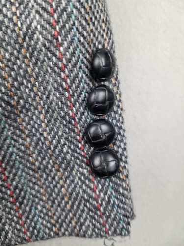 Oakton Tweed Blazer Men 44R Gray Herringbone Wool Blend Leather Buttons Jacket - Picture 8 of 24