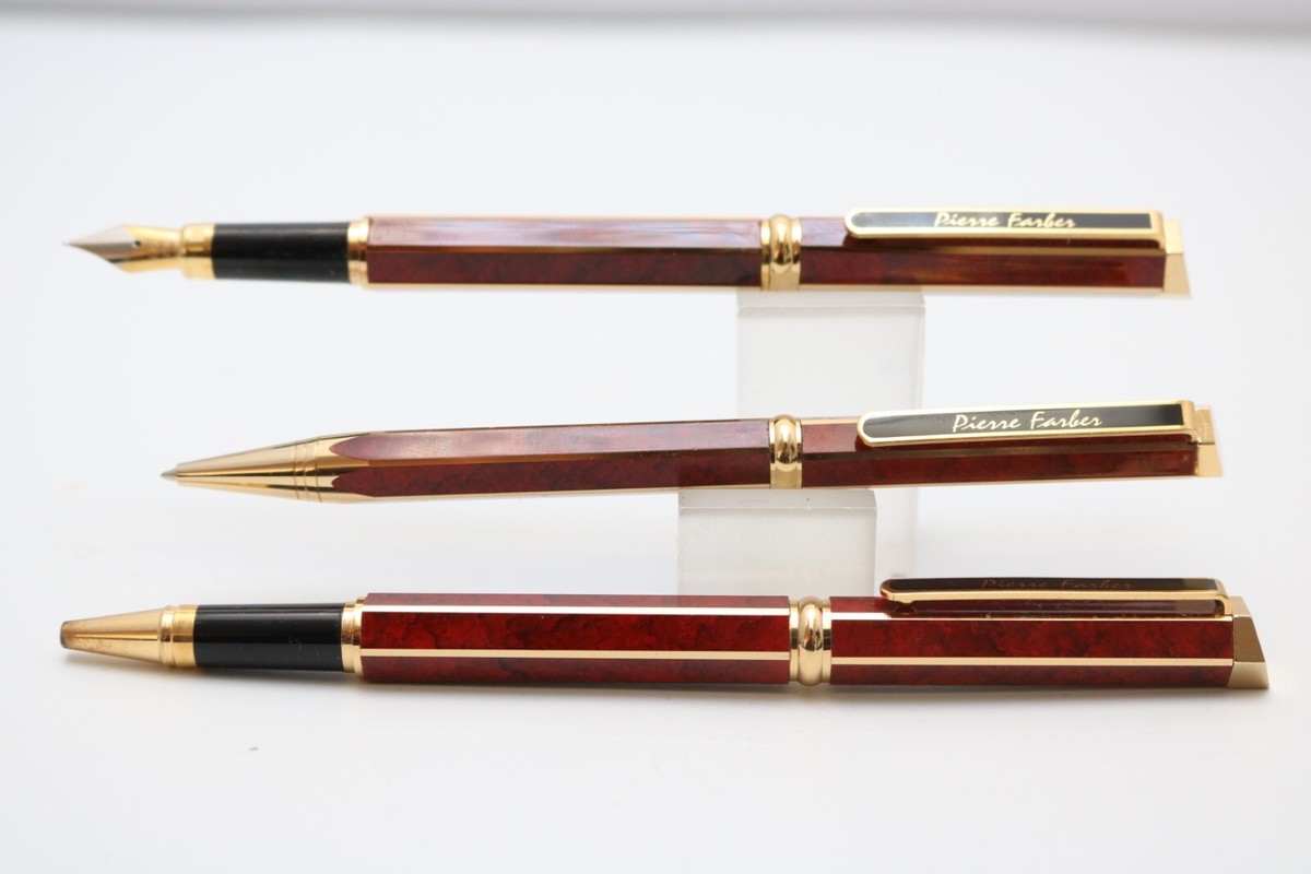 セラミックペン　マーブル　大理石柄　12本　Ceramic Pen Marble Vintage Pierre Farber Hexagonal Burgundy Marble Triple Pen Set