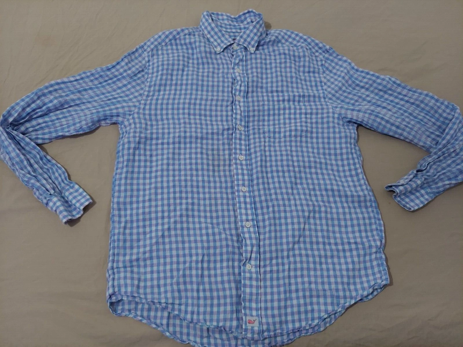Mens vineyard vines Linen Dress Shirt L Large Blue Purple Button