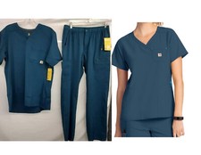 Carhartt Force Liberty Scrub Women Size S Dark Cobalt Blue Top and Bottom NWT