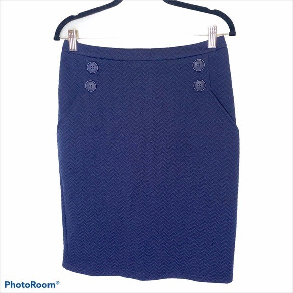 Modcloth Yumi Navy Quilted Knit Chevron Pencil Skirt Size Medium