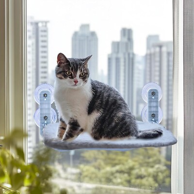 Katzenfensterbett mit 4 Saugnäpfen, Klappfenster Sitzstange Hängematte für Katzen stabil