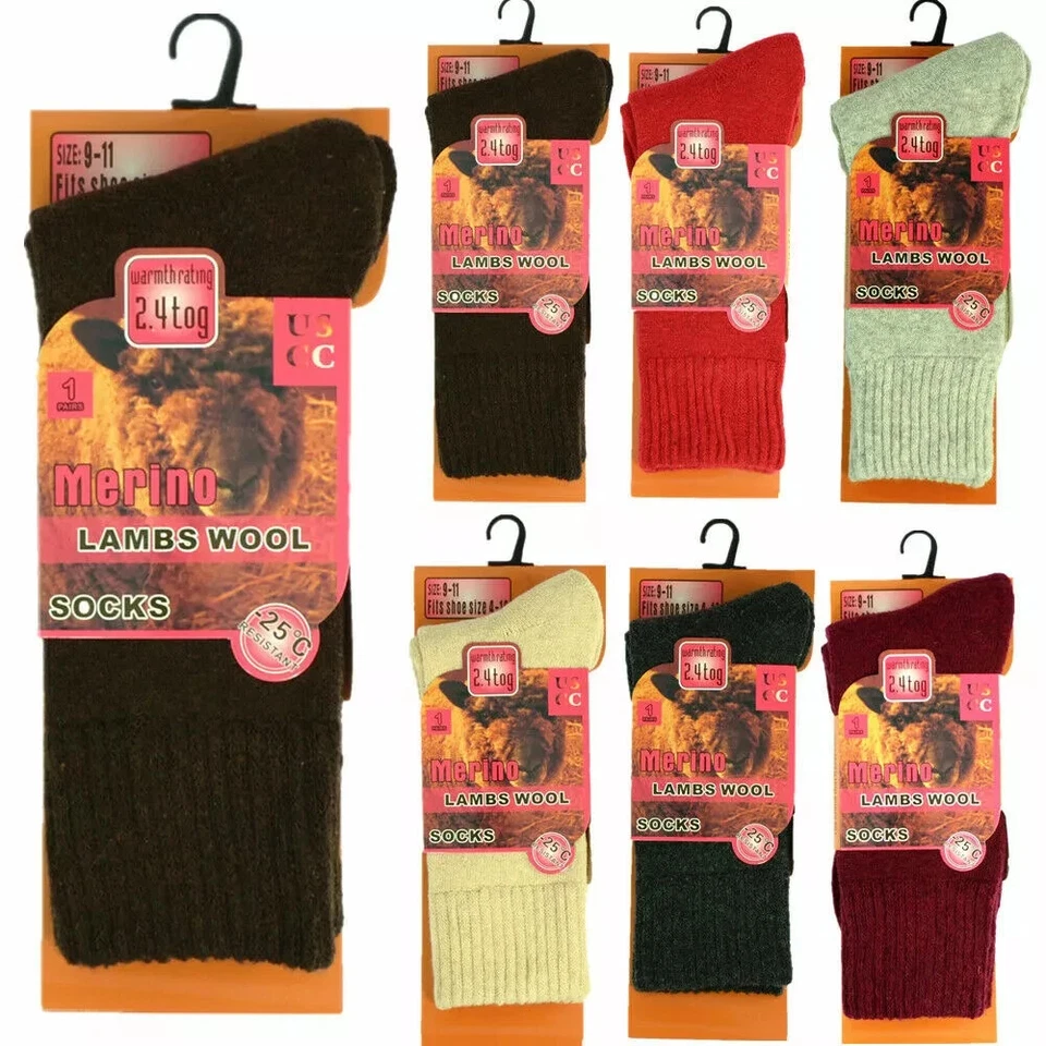 6 Pairs Women's Merino Lambs Wool Thermal Socks Heavy Duty Winter Warm 2.4 Tog - Image 4 of 4