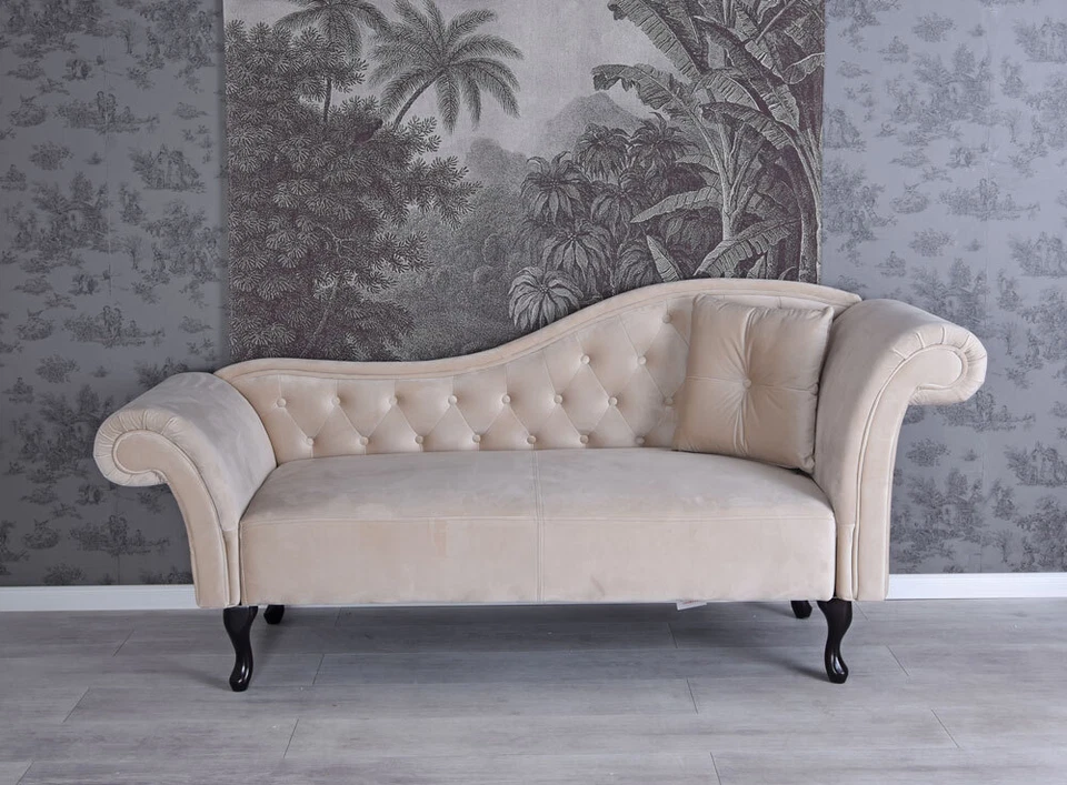 Velvet Recamiere Vintage Sofa Chaise Longue Chesterfield Ottoman Couch Lounger - Image 2 of 4