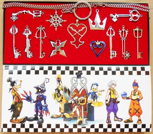 13pcs/Set Kingdom Hearts II KEY BLADE Necklace Pendant+Keyblade+Keychain Silver