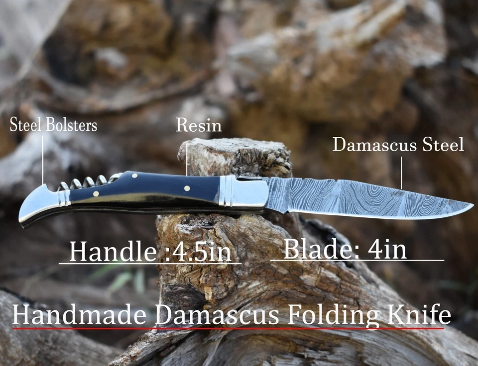 Дамаск ручной работы laguiole складной нож карманный нож кемпинг охотничий нож Pouc - Изображение 4 из 4
