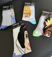 4 Pairs Women's Socks Disney Princess Cinderella Snow White,Elsa, And Tiana NEW