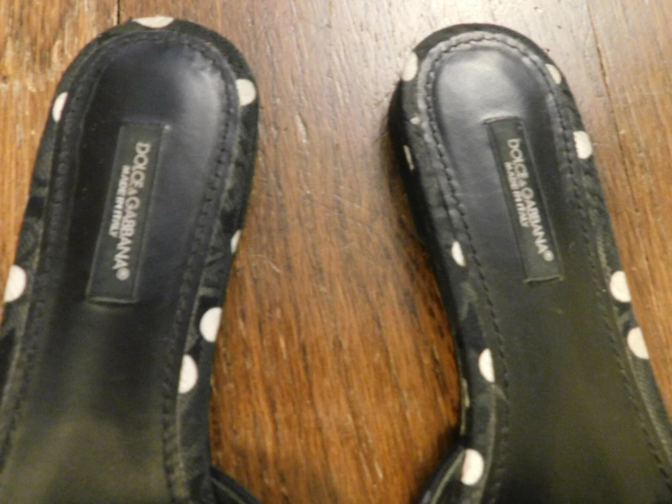 DOLCE & GABBANA Flower Crystals Brooch Slides Sandals Flats Black Polka Dot 36 - Image 2 of 4