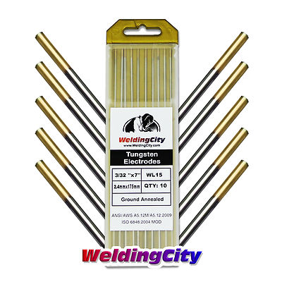 WeldingCity  10-pk TIG Welding Tungsten Electrode 1.5% Lanthanated (Gold) 3/32x7