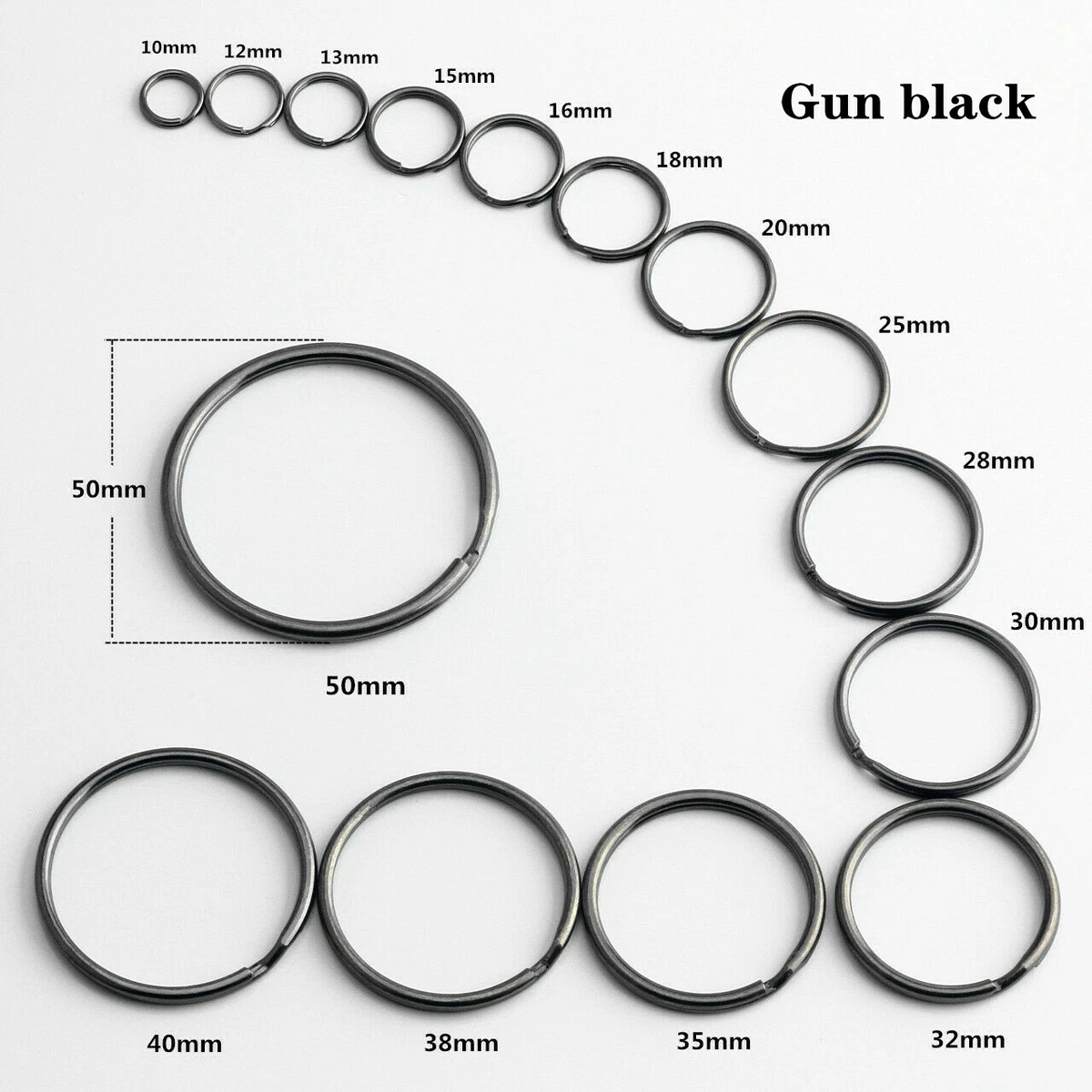 Batch Split Rings10-50mm Gun Black Key Ring Elastic Ring Key Chain Hook  Leather