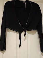 New W Tags Cejon Womens Shrug Top Large Black Tied Front Long Sleeve