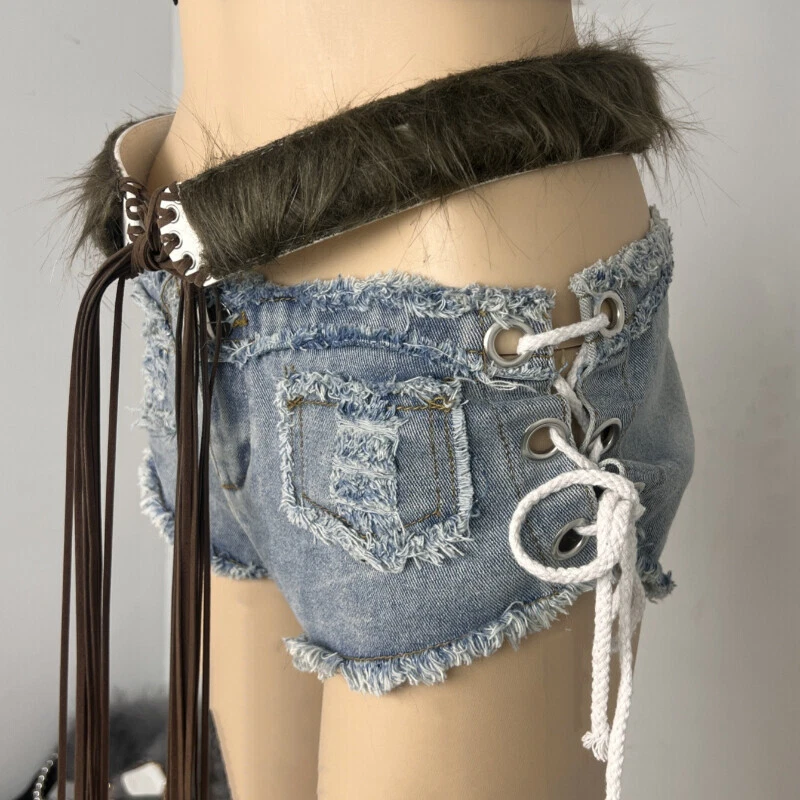 Hot Women Faux Fur Waist Belt Tassel Belts Furry Cinch Waistband Street Party - Image 4 of 4