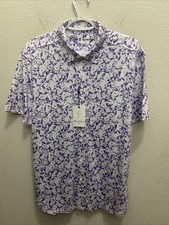 Robert Graham Men's Large Purple White Short Sleeve Button Down Classic Fit NWT