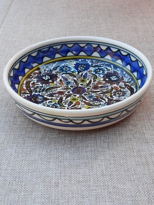 Handbemalte Vintage Keramikschale, Jerusalem-/ Iznik-Stil, Blumenmuster, 18cm D.