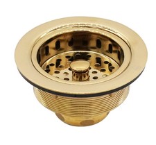 D214-01 3-1/2" Post Style Large Kitchen Sink Basket Strainer, Polished Brass