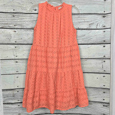 LOFT M Coral Eyelet Tiered Cotton Sleeveless Dress