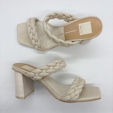 Dolce Vita Paily Braided Square Toe Heel Sandals Size 8.5 Cream Beige Embossed