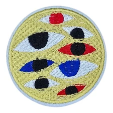 GOLDEN CIRCLE WITH EYES PSYCHEDELIC TRIPPY ART IRON ON PATCH 2.8"