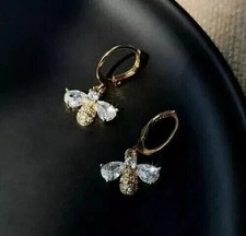 2CT Pear Cut Lab Created Diamond Dongle/Drop Bee Earrings 14K Yellow Gold Over