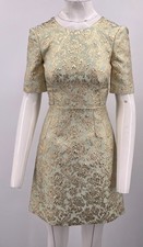 Dolce & Gabbana Mint/Gold Brocade Short Sleeve A-Line Mini Dress sz 36