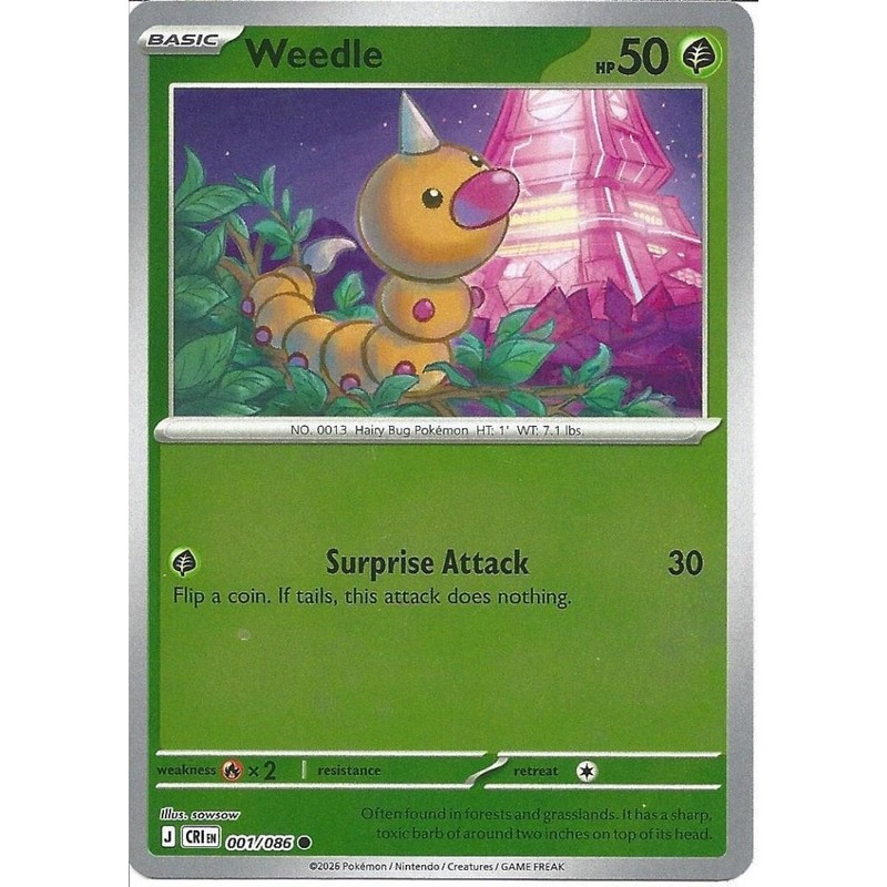 001/086 Weedle : Reverse Holo Card : Chaos Rising : Pokemon Trading Card Game