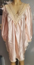 Vintage Carol Hochman By Chevette Apricot/ Pink Nightgown Satin Embroidered Lace