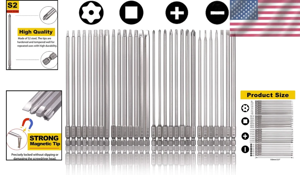 Compact Hex Shank Screwdriver Bit Set - 30 Magnetic Tools for Various Projects - Image 2 of 4