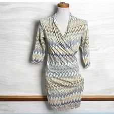 J McLaughlin Women Geometric Print Faux Wrap V Neck Midi Dress Size XS Career