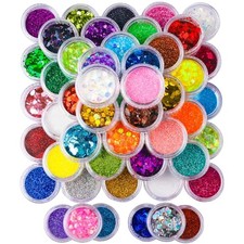 Glitter, 48 Color Chunky Glitter  Fine Glitter for Crafts, Bulk Chunky Fine