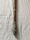 Antique Chinese Walking Bamboo Cane Stick - Silver White Metal Ornate Handle