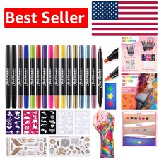 Unique Gift: 15 Dual Tip Tattoo Markers for Creative Teens - Glitter  Neon Glow