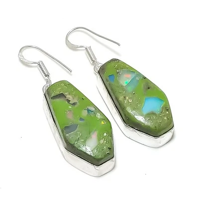 Boucles d'oreilles pierres précieuses opale verte éthiopienne bijoux de... - Photo 1/4