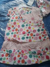 Baby By Chambo Girls Pretty Cotton Summer Dress And Hat Set 12-18  Months Bnwt