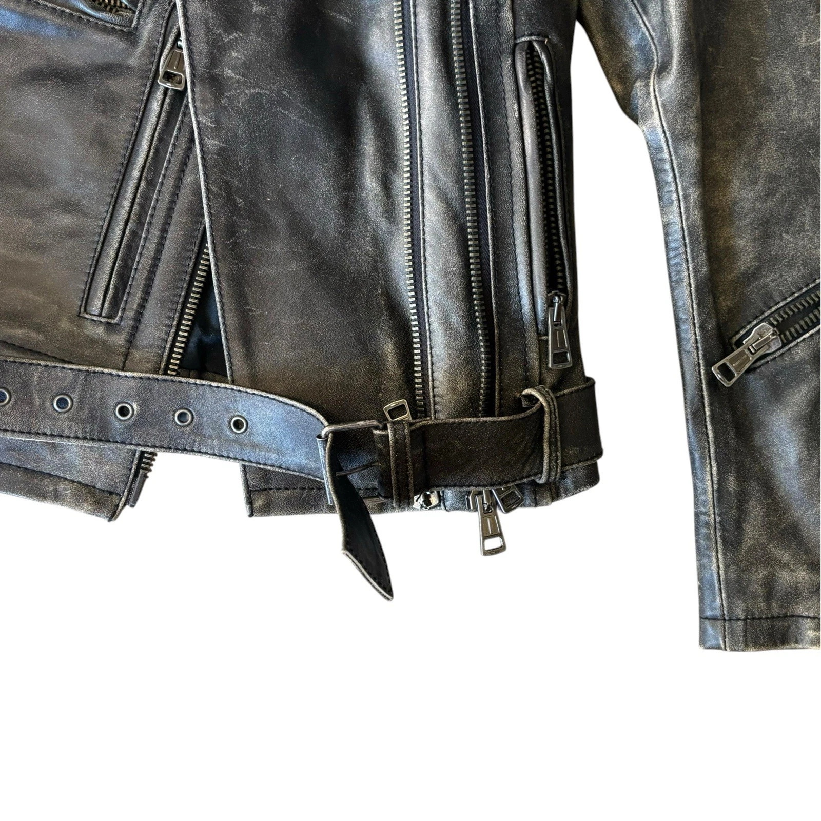 R13 Distressed Leather Moto Biker Jacket Women’s In Faded Black image 4