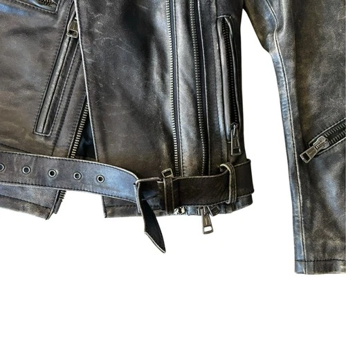 R13 Distressed Leather Moto Biker Jacket Women’s In Faded Black image 4