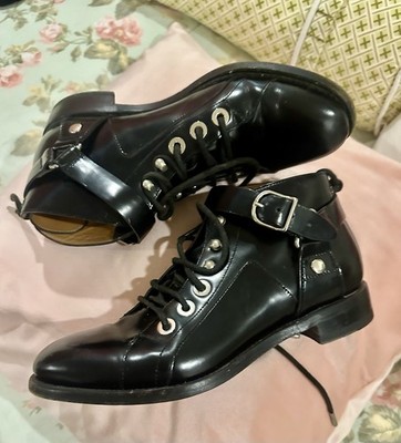 BALENCIAGA Black Lace Up Leather Boots 36.5 US 6.5 Alexis Combat Motorcycle 