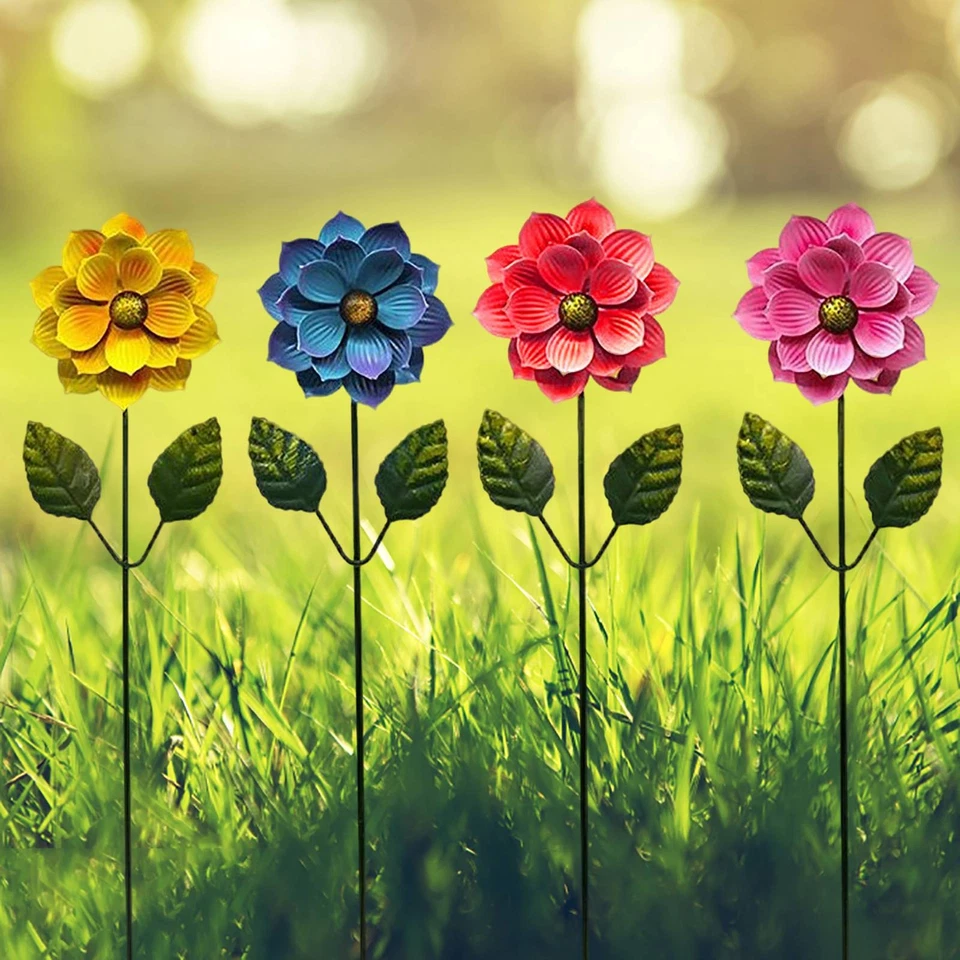 4Pcs Flowers Decorative Garden Stakes Outdoor Metal Flowers Decoration Ornament - Image 4 of 4