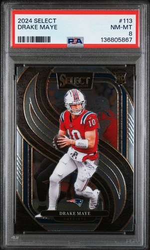 DRAKE MAYE ROOKIE CARD #113 PREMIER NEW ENGLAND PATRIOTS RC 2024 SELECT PSA 8