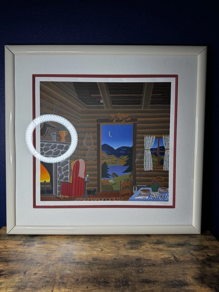 Arte enmarcado numerado firmado por Thomas McKnight “Log Cabin” 41x40 raro vintage antiguo Foto 2 de 4
