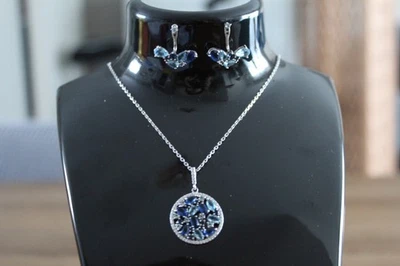 Parure argent 925 et oxydes de zirconium teintés bleus - Photo 1/4